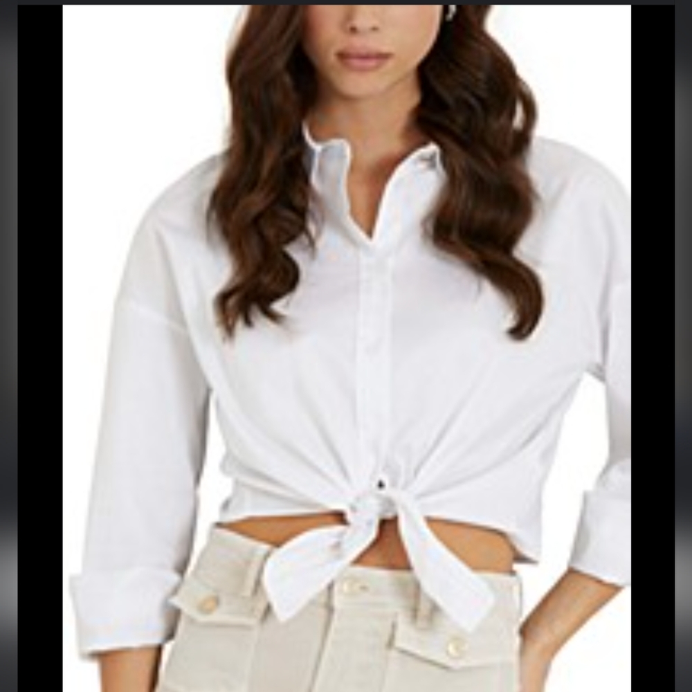 Zara tie front button down collared shirt in white size small